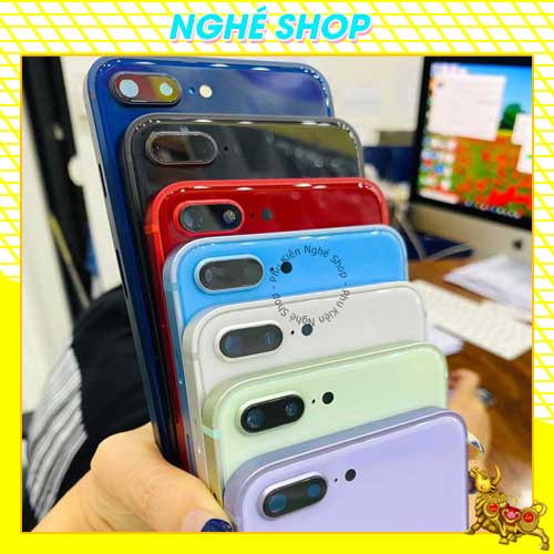 Vỏ độ 7Plus lên 8Plus vuông lưng kính cực đẹp Tặng kèm bộ nút và Khay sim