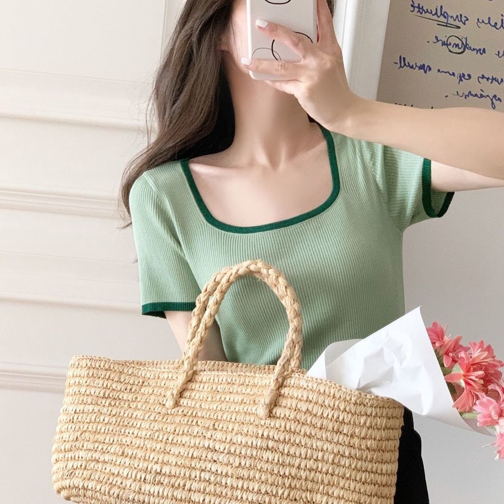 Áo thun BH dệt kim tay ngắn màu sắc mùa hè phong cách Nhật Bản dành cho nữ