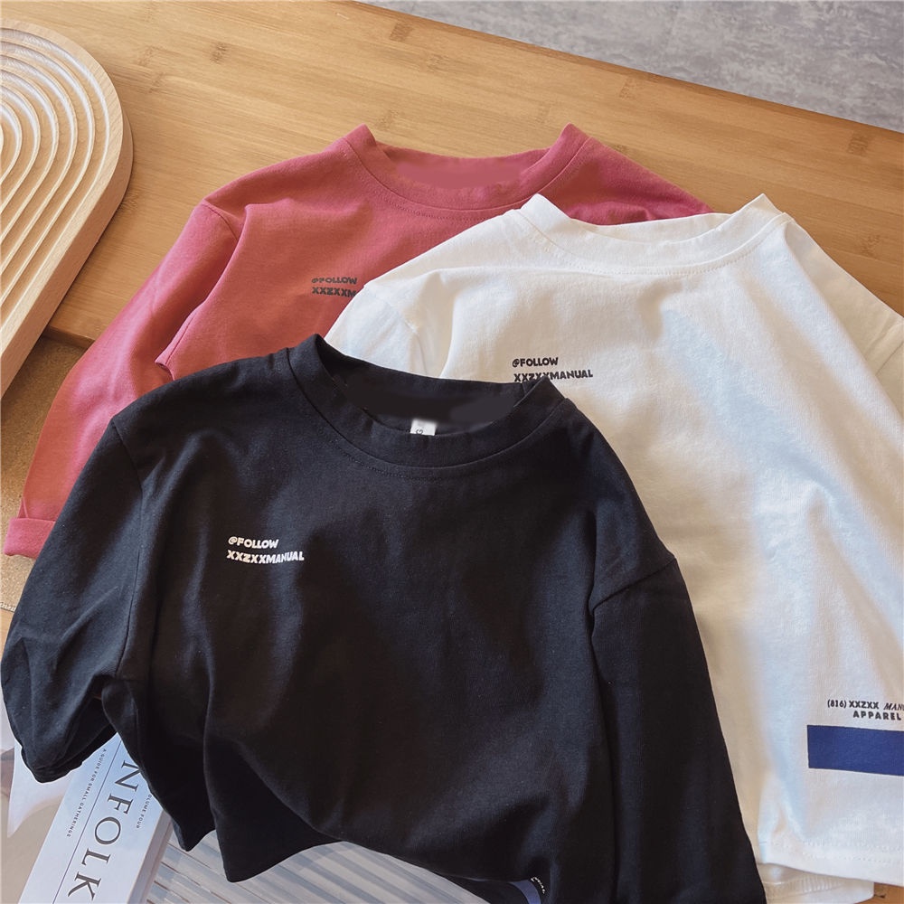Áo Thun 100% Cotton Tay Dài Cổ Tròn Phong Cách Hàn Quốc Thời Trang Mùa Thu Mới 2022 Dành Cho Trẻ Em