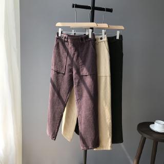 Quần ống suông bằng vải nhung kẻ phong cách retro thời trang