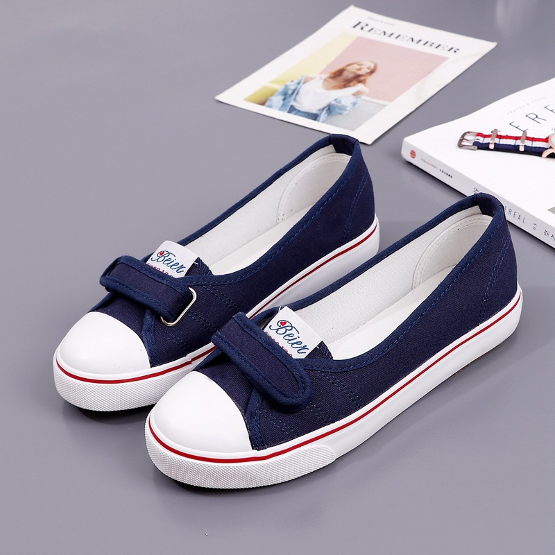 Giày búp bê vải Beier - Chất liệu vải bố cotton, dây dán tiện lợi - 3 màu trắng, navy và xanh dương - Mã SP 6276