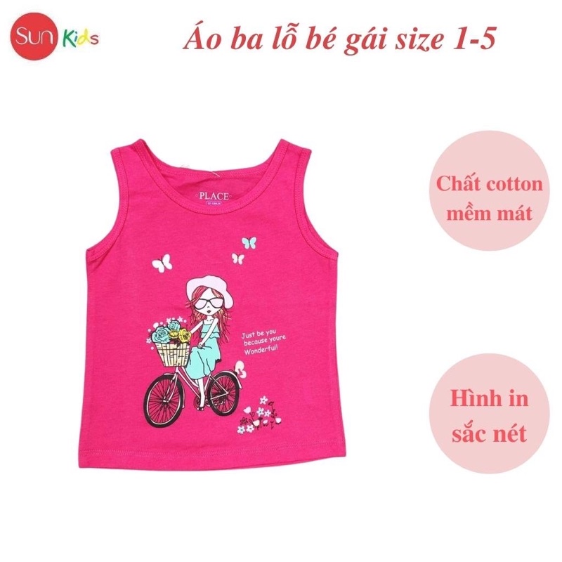 Áo thun bé gái, áo phông bé gái dáng ba lỗ, chất cotton, nhiều màu, size 1-5 - SUNKIDS1