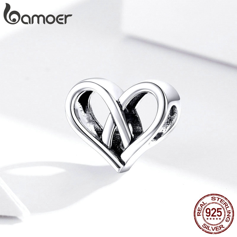 Hạt charm hình trái tim khoét rỗng Bamoer dùng trang trí đồ trang sức chuyên dụng