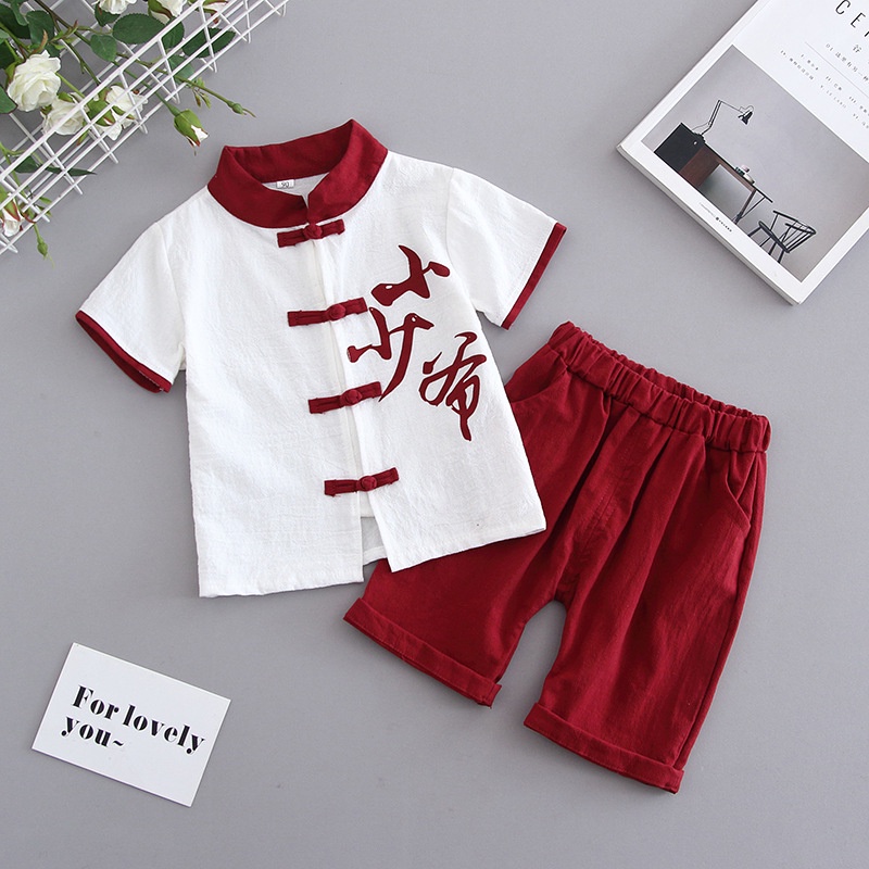 Set quần áo SANITKUN ngắn tay phong cách Trung Hoa cổ điển mừng năm mới cho bé