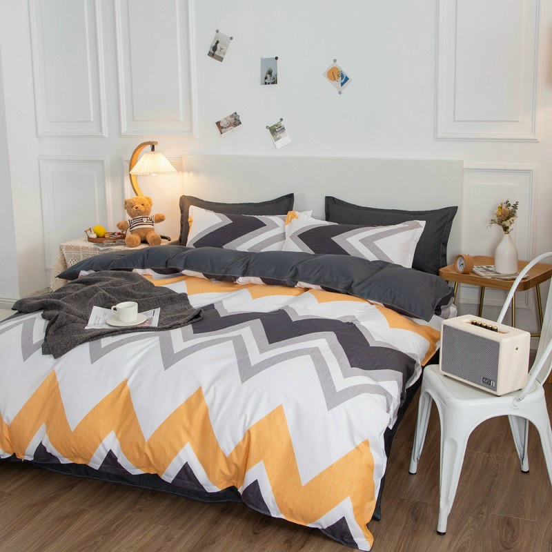 Bộ chăn ga gối Poly Cotton Sóng vàng đen đơn giản cực sang trọng (Tặng vỏ gối ôm) - Miễn phí bo chun