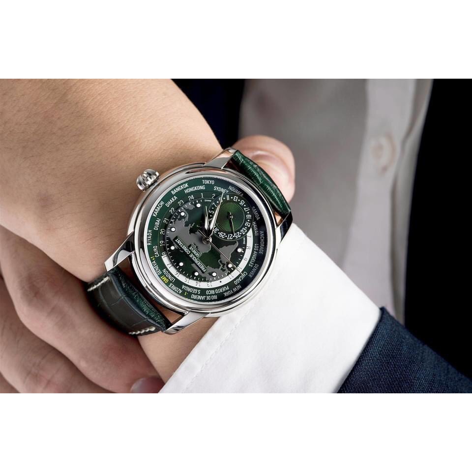 Đồng hồ nam chính hãng Frederique Constant Worldtimer Manufacture FC-718GRWM4H6 – Máy cơ tự động - Kính Sapphire