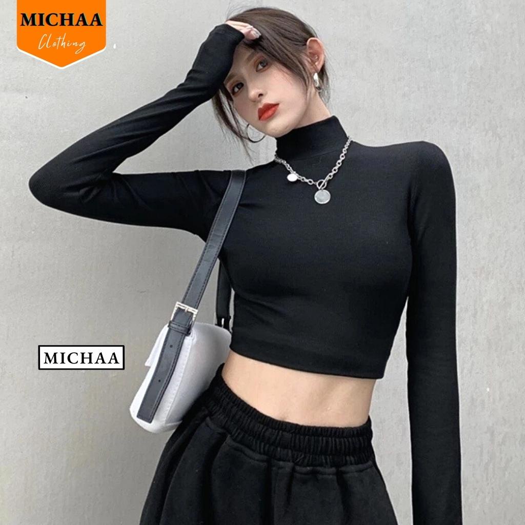 Áo Croptop TAY DÀI CỔ LỌ Nữ Basic Thun Gân Kiểu Ulzzang ÔM Body - MICHAA