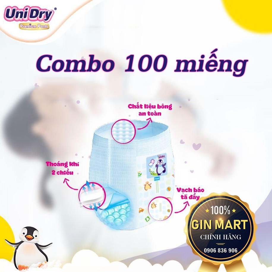 Set 100 miếng Tã Quần UniDry Premium cao cấp M100/L100/XL100 hàng mẫu dùng thử