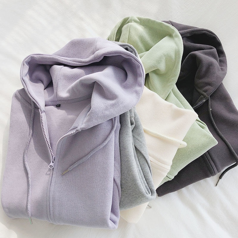 Áo Khoác Hoodie Dáng Rộng Có Khóa Kéo Phong Cách Hàn Quốc Thời Trang Thu Đông Mới Cho Nữ