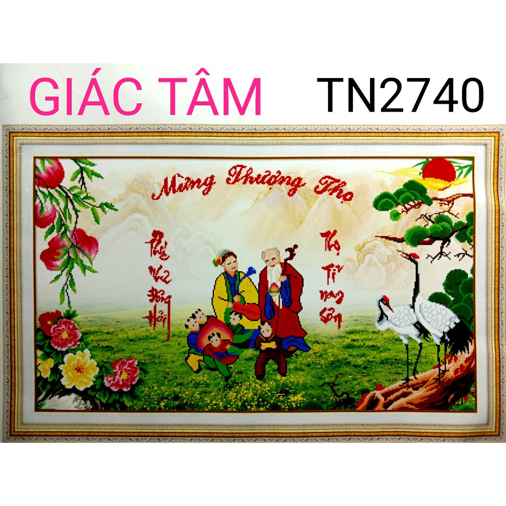 Tranh đá MỪNG THƯỢNG THỌ - 96x59cm - TN2740 - CẢNH TÙNG HẠC MAI ĐÀO MẪU ĐƠN ĐÀO TIÊN ÔNG BÀ CON CHÁU CHỮ - đã đin