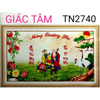 Tranh MỪNG THƯỢNG THỌ - 96x59cm - TN2740 - CẢNH TÙNG HẠC MAI ĐÀO MẪU ĐƠN ĐÀO TIÊN ÔNG BÀ CON CHÁU CHỮ  tranh in phủ bóng