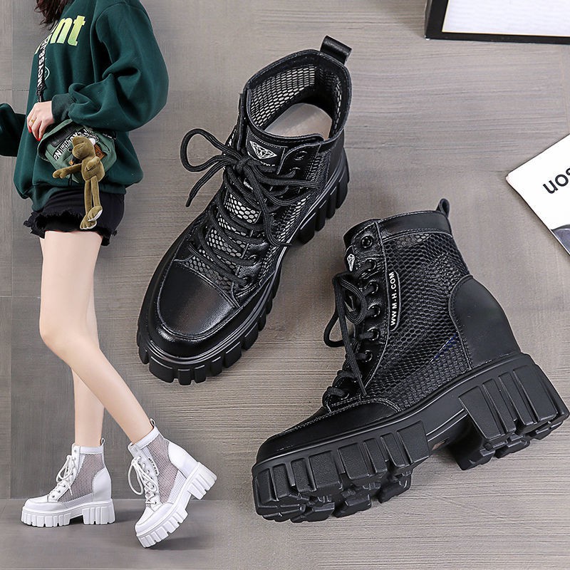 Giày cao gót siêu đế dày bên trong của phụ nữ Martin boots rỗng lưới nhỏ cho người đàn ông phù hợp với tất cả các mùa hè