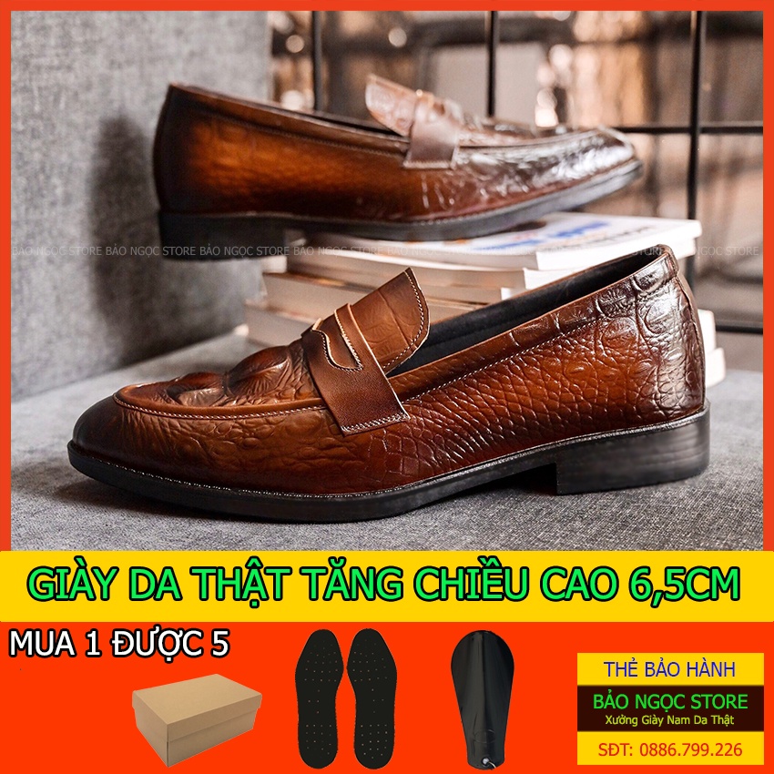 Giày tăng chiều cao nam BẢO NGỌC STORE ✅ Da bò loại 1 cao cấp 🎁 Dập vân cá sấu thời trang đen và nâu sang ✅ Mã TC11