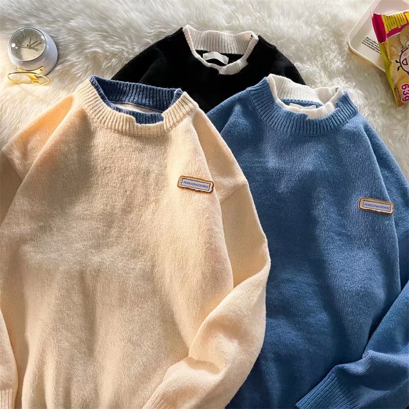 Áo len sweater tay dài cổ tròn dáng rộng hợp thời trang sành điệu cho nam