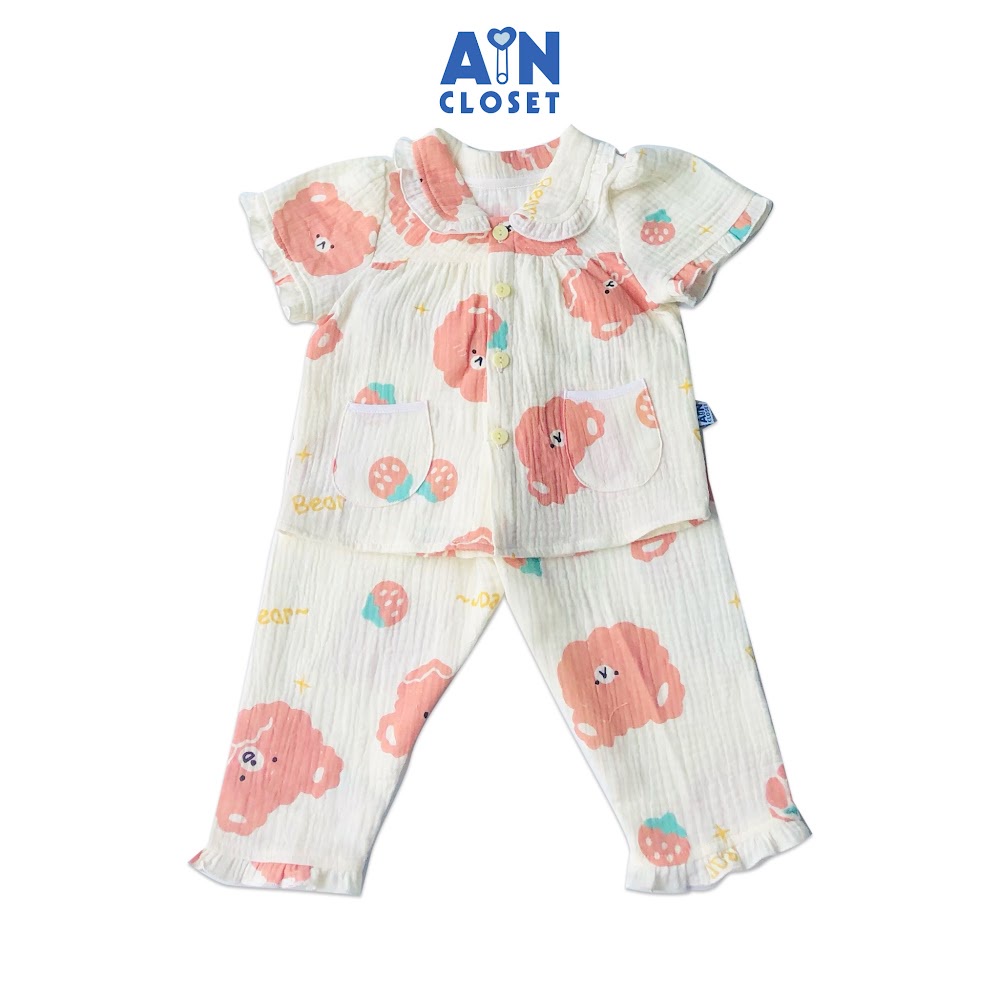 Bộ quần dài áo tay ngắn bé gái Họa tiết Gấu Misa xô muslin - AICDBGC9FFD1