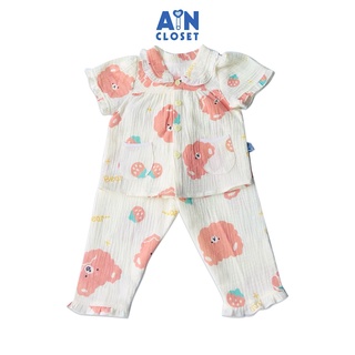 Bộ quần dài áo tay ngắn bé gái Họa tiết Gấu Misa xô muslin - AICDBGC9FFD1