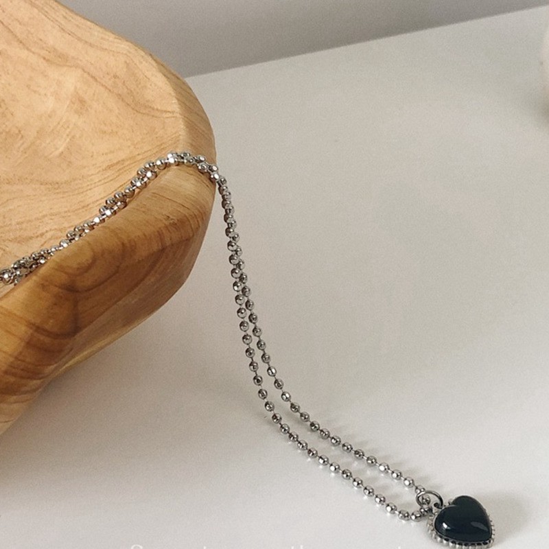 Dây Chuyền Thép Titan Mặt Trái Tim Đen Thời Trang Hàn Quốc