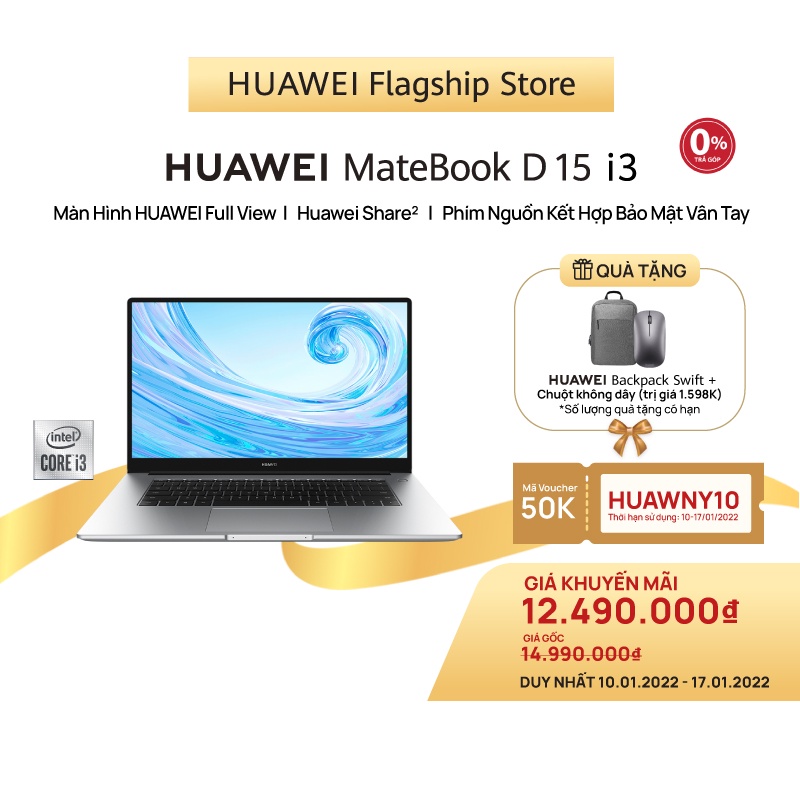 Máy Tính Xách Tay Huawei Matebook D15 (8GB/256GB) | Màn Hình Fullview