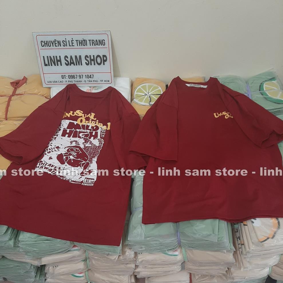 Áo thun tay lỡ freesize nữ phông form rộng Unisex, mặc lớp, nhóm, cặp in chữ UNUSUAL original màu đỏ đô . ‣