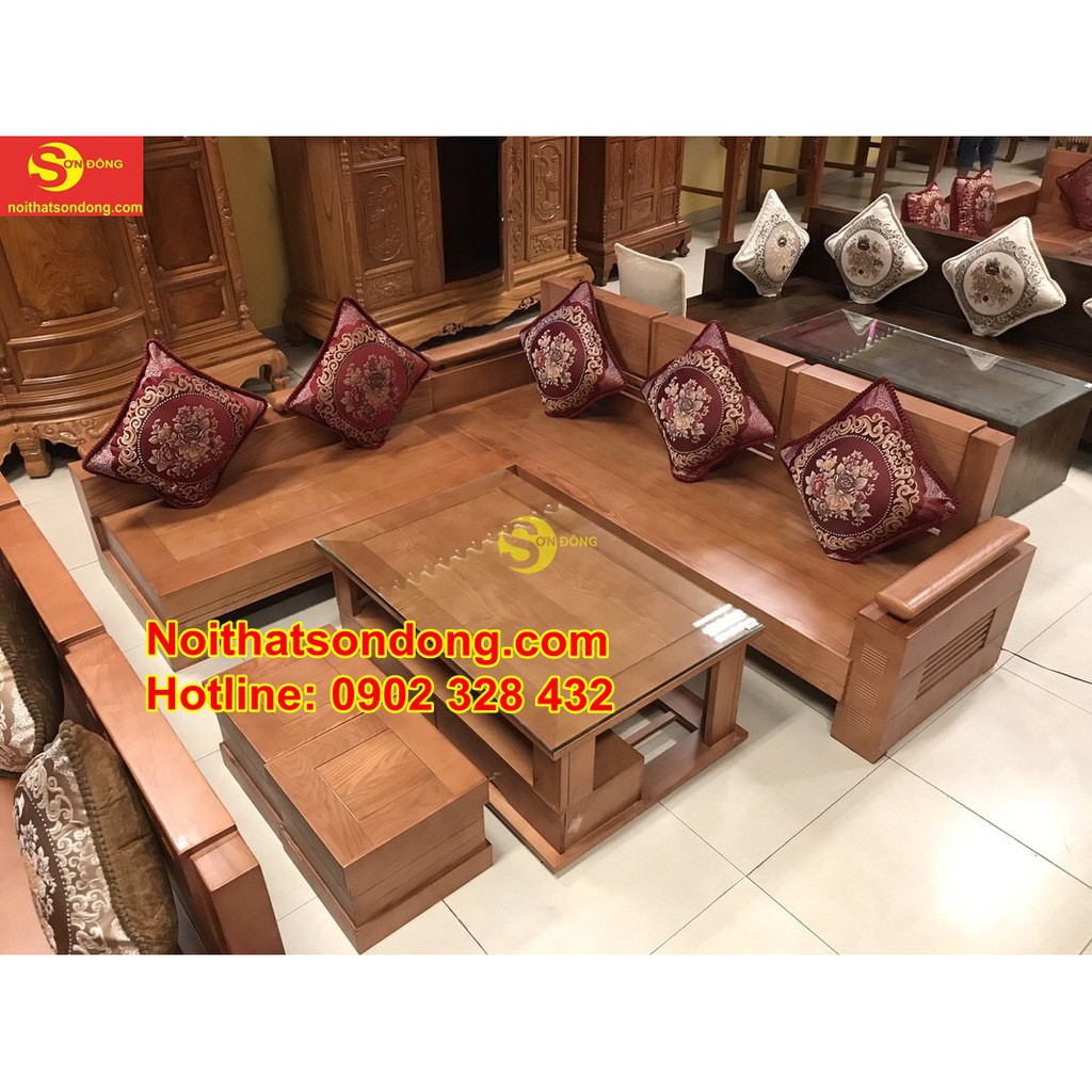 Bộ sofa góc tay trơn thanh lịch gỗ sồi nga 5 món SFG001