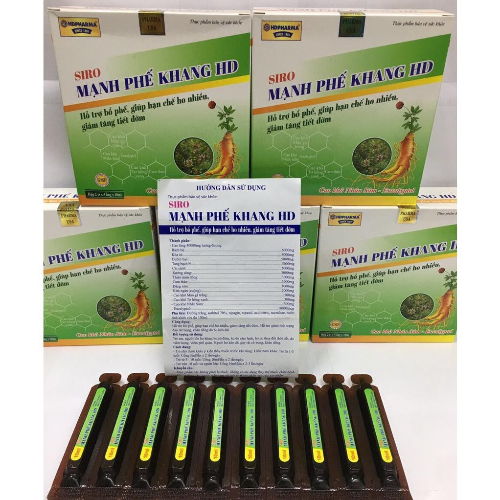 Siro ho Mạnh Phế Khang HD giảm ho, giảm đờm, bổ phế, giảm khô rát cổ họng - Hộp 10 ống