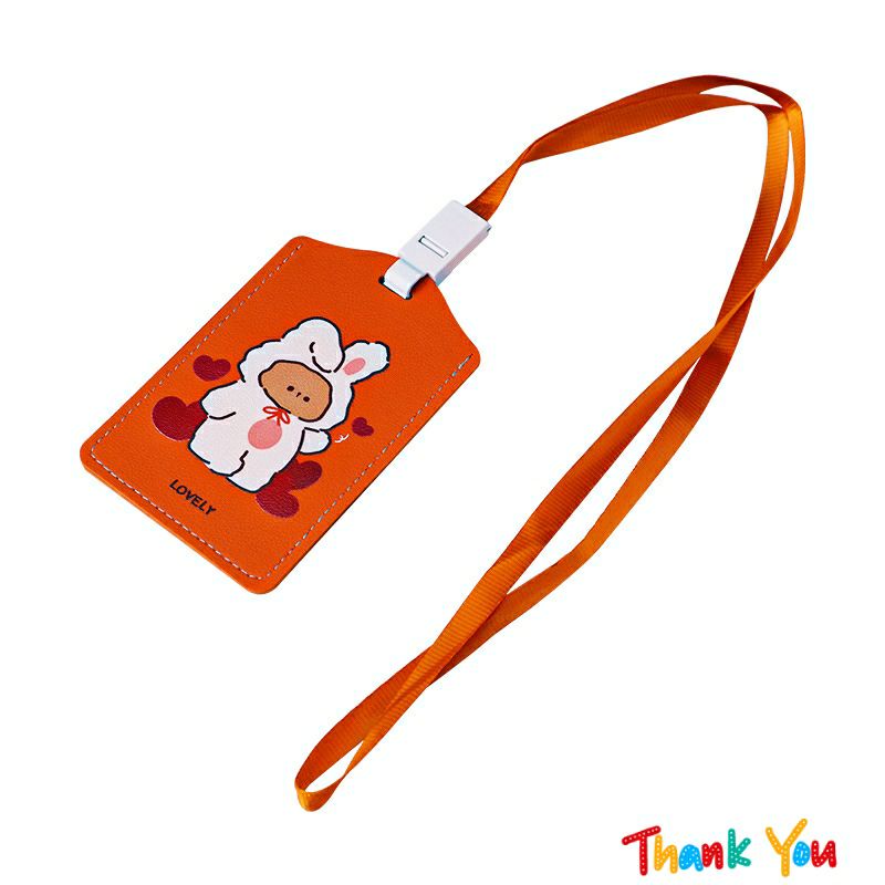Dây đeo thẻ tên hoạt hình cute dành cho học sinh, sinh viên/ bảng tên phù hiệu đựng vé xe bus da pu in màu pastel