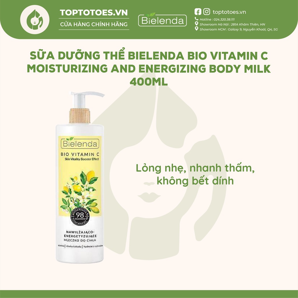 Dưỡng thể trắng da Bielenda Bio Vitamin C dưỡng ẩm, làm sáng mịn da
