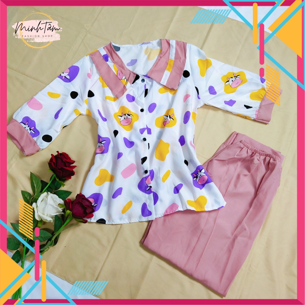 [Video+Ảnh thật] Đồ bộ nữ mặc nhà tiểu thư in hình dễ thương chất kate lụa mềm mịn | BigBuy360 - bigbuy360.vn