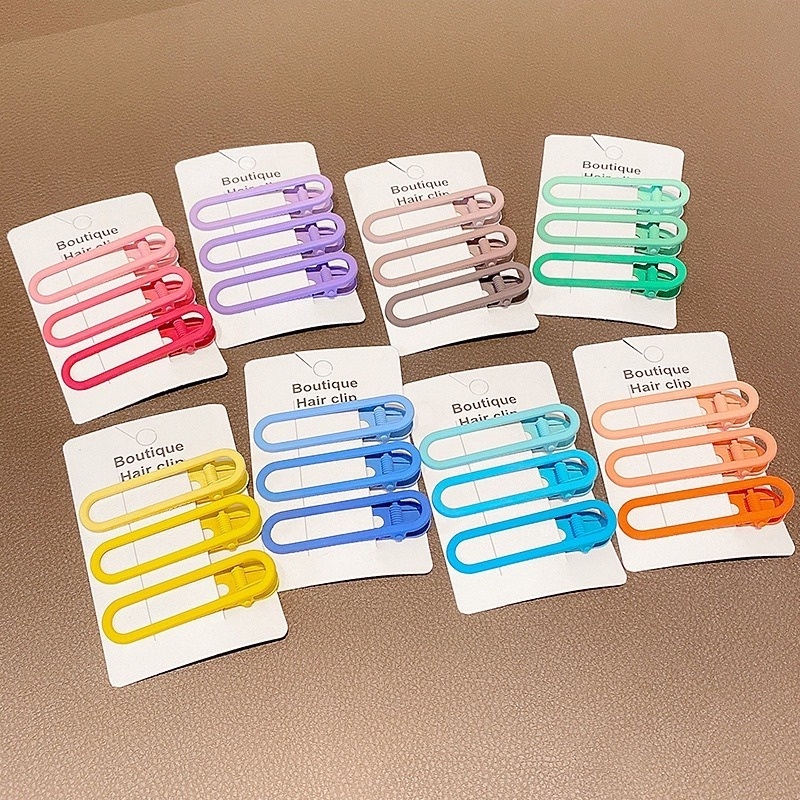 Set 3 kẹp tóc mái chắc chắn mặt nhám màu kẹo xinh xắn cho nữ