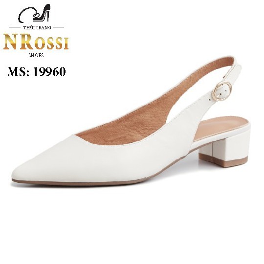 Giày cao gót  thời trang mũi nhọn  hở gót cao 3cm  màu trắng size lớn 40 41 42 43 44