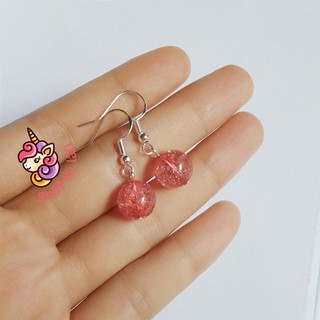 Bông tai nữ handmade hạt tròn 10mm màu đỏ dễ thương đơn giản - shop kỳ lân