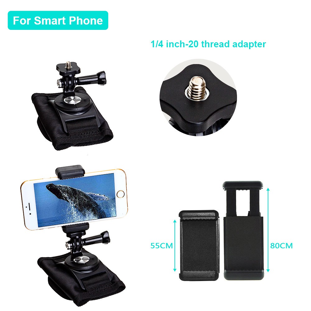 Dây Đeo Vai Xoay 360 Độ Màu Trắng Bạc Cho Máy Ảnh Gopro Hero 8 7 6 5 4 3 + 3 2 1 2018 Fusion Max