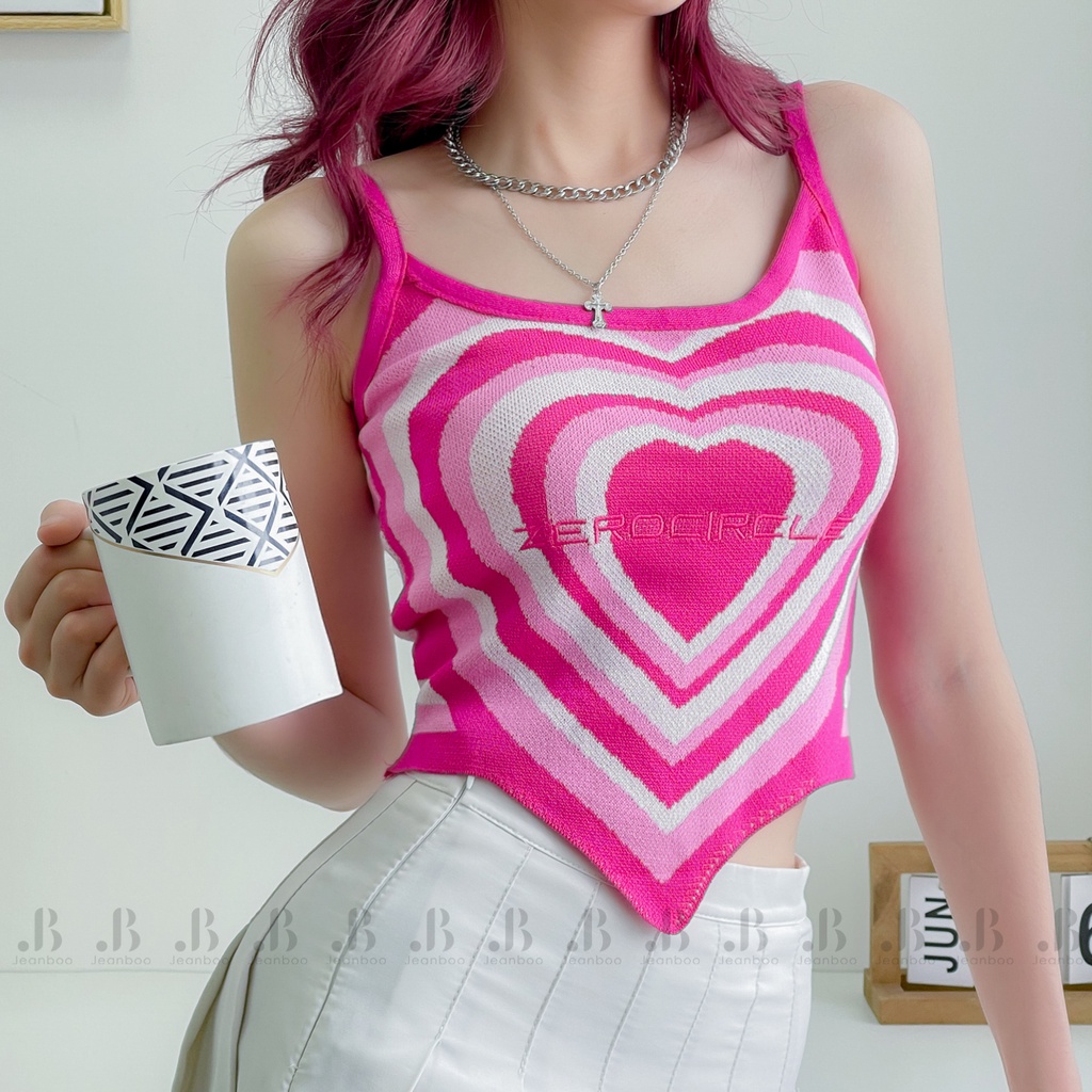 Áo croptop nữ 2 dây Ulzzang hình trái tim Illusion, áo croptop ôm crt cotton freesize - Jeanboo