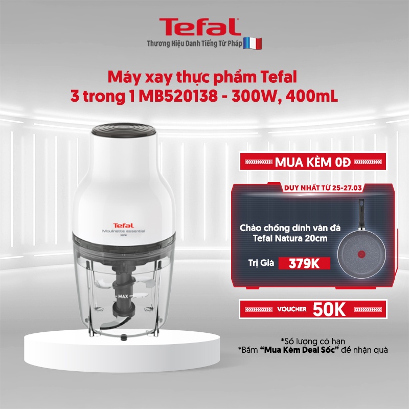 [Mã ELTEFALWL5 giảm 10% đơn 500K] Máy xay thực phẩm Tefal 3 trong 1 MB520138 - 300W, 400mL