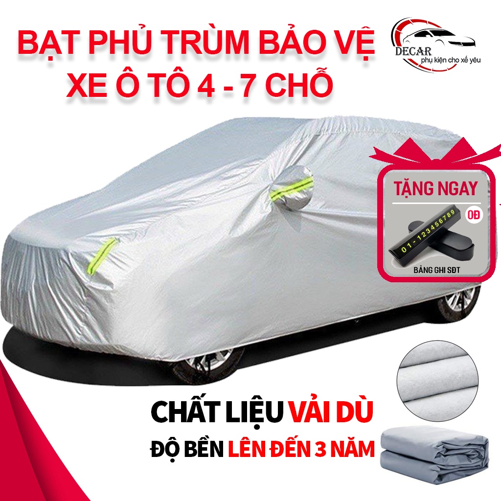 Bạt che ô tô 3 lớp thông minh cao cấp , bạt phủ trùm xe hơi 4 - 7 chỗ chống nước, chống xước, bạt vải dù oxford
