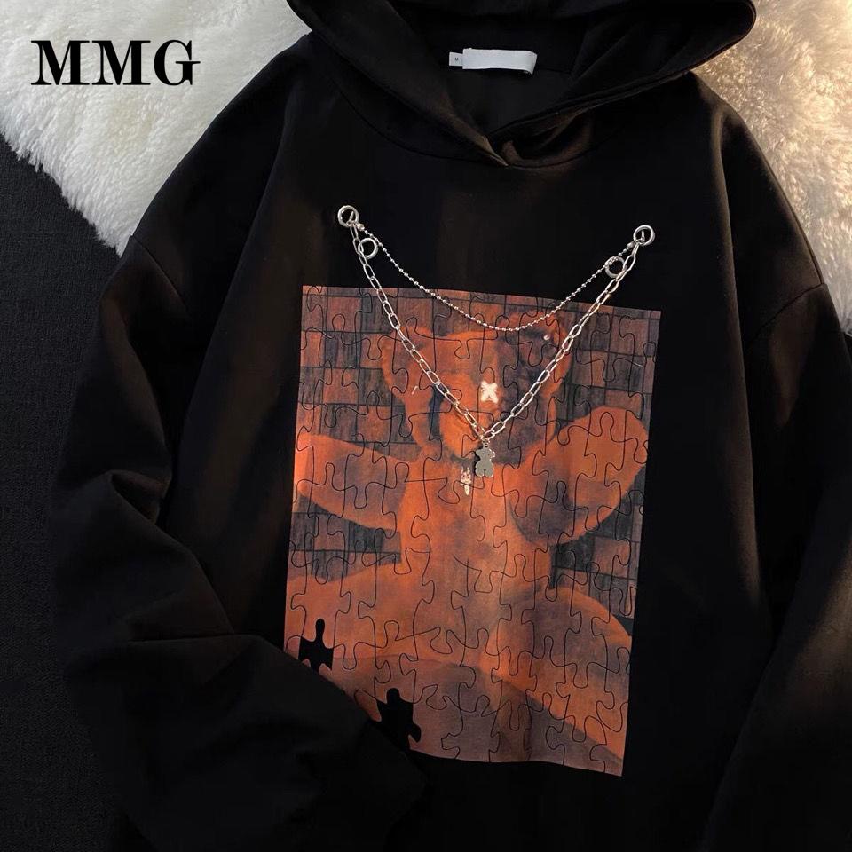 ❖┋ Áo hoodie phối dây xích dáng rộng phong cách hip hop thời trang xuân thu mới cho nữ