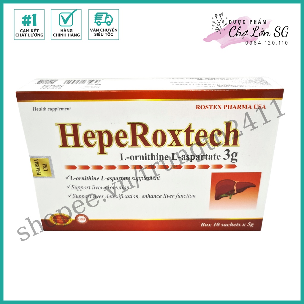 Cốm Hepe Roxtech L-ornithine L-aspartat giảm xơ gan, men gan, nhiễm mỡ  - Hộp 10 gói