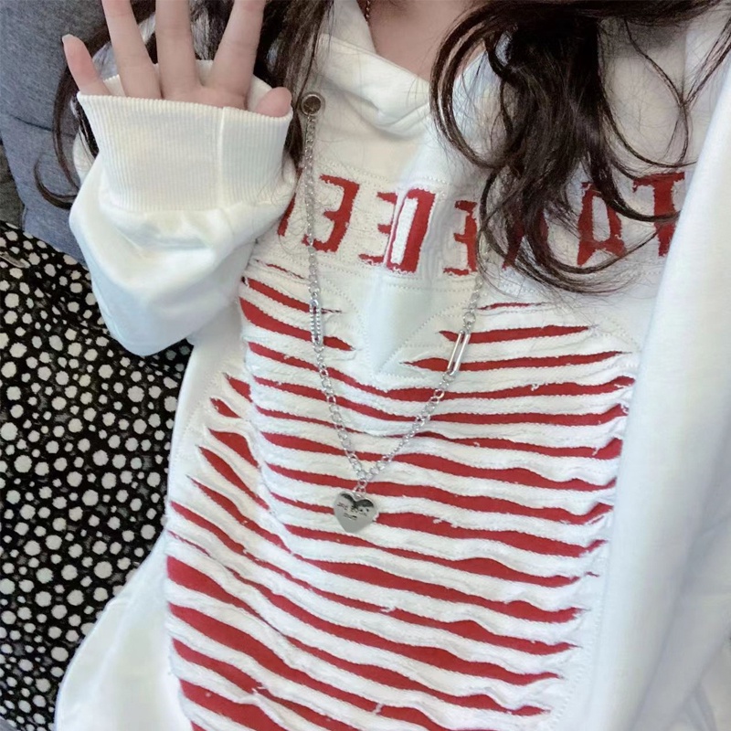 【ZHELIHANGFEI】Áo Hoodie Rách Trái Tim Form Rộng Theo Phong Cách Preppy Dễ Phối Đồ