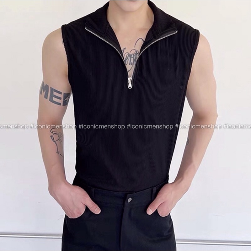 Áo sát nách cổ khoá kéo , thun gân xịn ,dày dặn cứng form