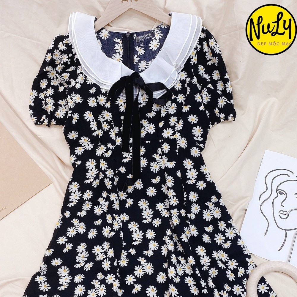 Váy Đầm Hoa Cúc Cổ Ren Tay Ngắn Dáng Dài Xòe,Váy Thiết Kế Hotrend Phong Cách Hàn Quốc Freesize<70kg | BigBuy360 - bigbuy360.vn