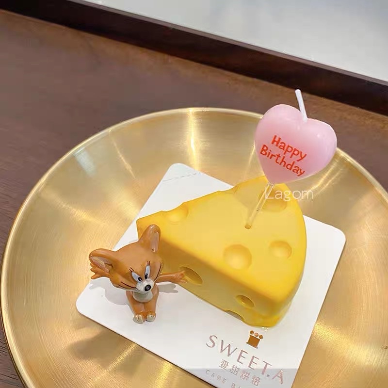 Nến Trái Tim Đỏ Hồng In Chữ Happy Birthday Chúc Mừng Sinh Nhật Trang Trí Bánh Kem - Yori Party