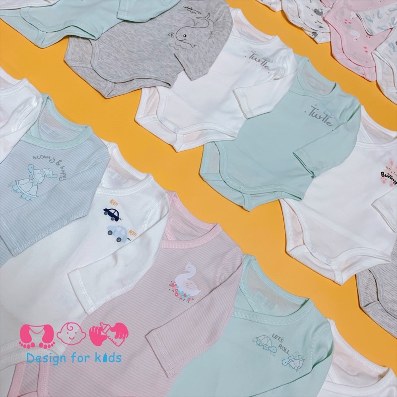 (Link 1) Bodysuit mỏng cho bé, bộ body chip dài tay cài cúc VẠT CHÉO vải ORGANIC cotton hàng xuất MUJI 3m,6m (chọn mẫu)