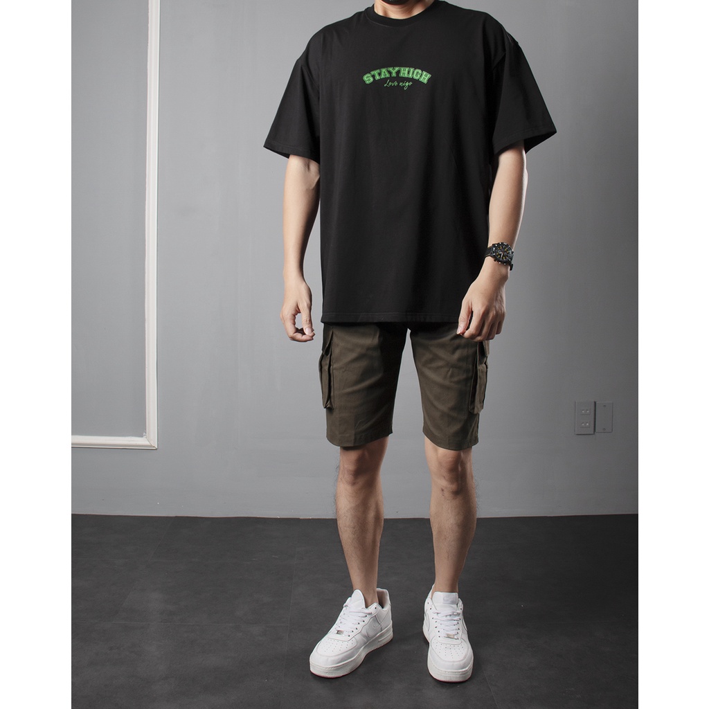 Áo thun nam form rộng oversize stayhigh đen TL19 Nigo form rộng màu đen tay lỡ co giãn cao cấp