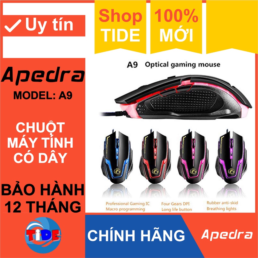 Chuột Gaming Apedra A9 – Chính hãng – Led đổi màu – Độ nhạy 3200 DPI – Bảo hành 12 tháng