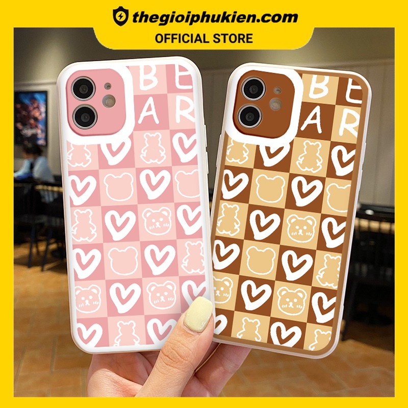 Ốp iphone - Ốp lưng iphone cạnh vuông viền camera gấu tim dành cho ip 6 đến 14promax - g62