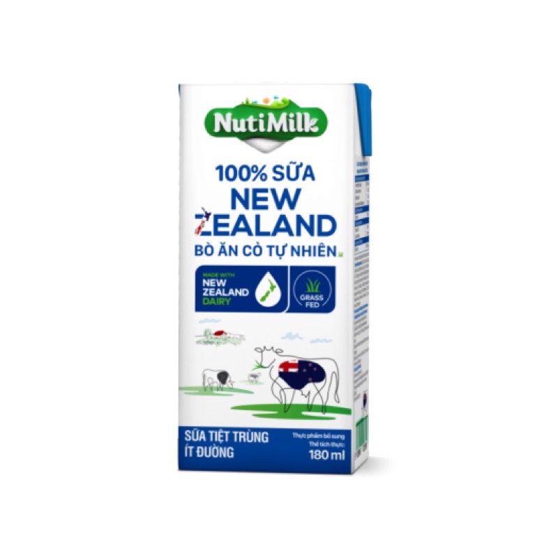 LỐC 4 HỘP SỮA NUTIMILK NEW ZEALAND ÍT ĐƯỜNG 180ML