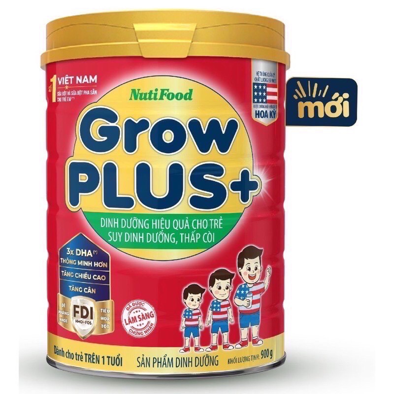 Sữa Bột Nutifood Grow Plus+ Đỏ Weight Pro+ Hộp 900g (Dinh dưỡng hiệu quả cho trẻ SUY DINH DƯỠNG THẤP CÒI)