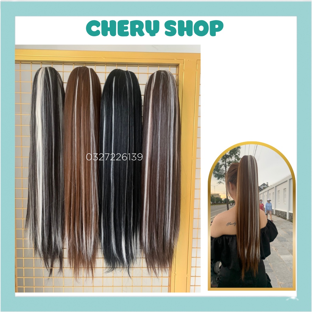 Tóc giả nữ ngoặm thẳng dài phối light bạch kim thời trang hot hit hiện nay