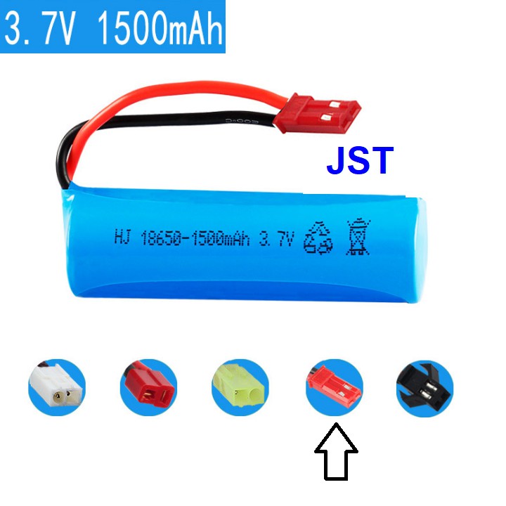 Pin 3.7v 1500mah 18650 jack nối JST pin sạc loại tròn dung lượng cao cho xe mô hình điều khiển