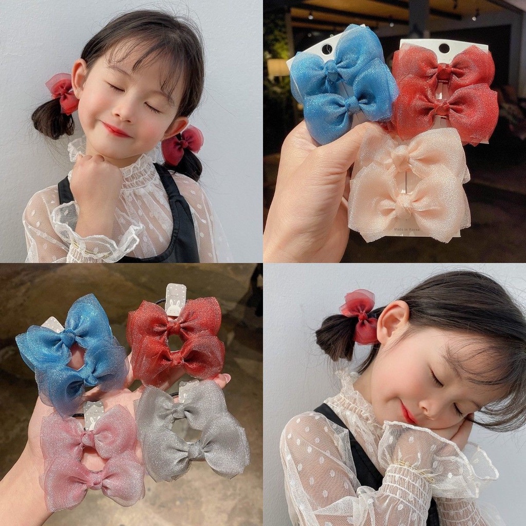 Set 2 Kẹp Tóc Vải Organza Kiểu Hàn Quốc Dễ Thương Cho Bé Gái